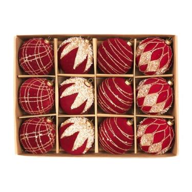 Imagem de UGPLM 12 bolas de Natal flocadas, enfeites, pingentes, bolas decorativas resistentes e originais para jardim, shopping, restaurante e festas de fim de ano.