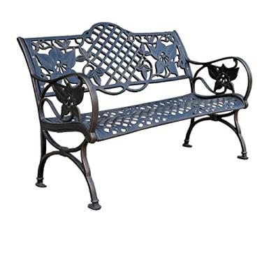 Imagem de TRGCJGH Banco de jardim para 2 pessoas, cadeira de parque de alumínio fundido, gramado, varanda, caminho, jardim, decoração de bronze, móveis de deck (preto)