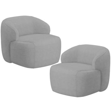 Imagem de Kit 02 Poltronas Decorativa Fixa Orgânica Para Sala Living Barolo L06 Linho Cinza - Lyam Decor