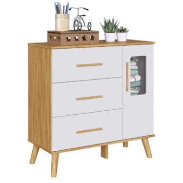 Imagem de PEROBA - Cômoda Infantil Peroba Sky 1 Porta Janela Branco com Amêndoa