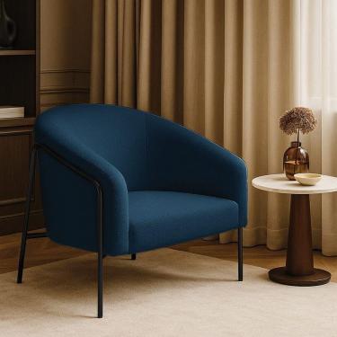 Imagem de Poltrona Sala Industrial Alta Preto Stella Bouclê Azul Marinho D03 - D`rossi