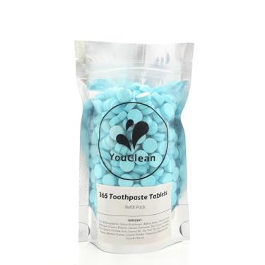 Imagem de YouClean 365 comprimidos de pasta de dente em tubo de vidro de recarga/reciclagem - para viagens e uso diário em casa - Nano hidroxiapatita, sem flúor, vegano