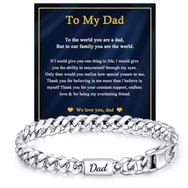 Imagem de VNOX Presente para homens, pai, marido, filho, neto, irmão, prata, aço inoxidável, corrente de elos cubanos, aniversário, dia dos namorados, Sem Pedra Preciosa