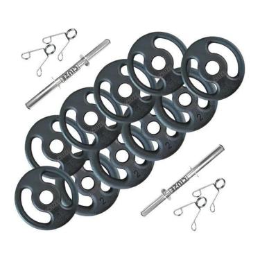 Imagem de Kit Halteres De Anilhas E Barras Fitness - 14Kg-Unissex