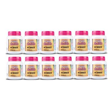 Imagem de Kit 12 Tintas PVA Fosca Acrilex Branco 519 250ml para Artesanato Madeira MDF Cerâmica Gesso Isopor Papel Acabamento Fosco Alta Cobertura Secagem Rápida