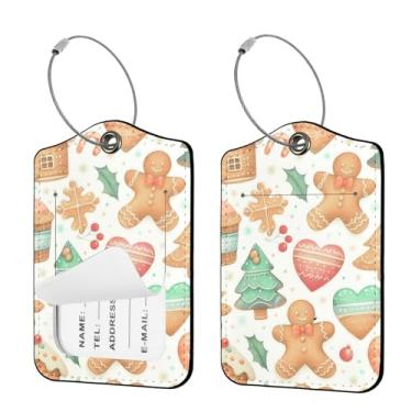 Imagem de Seorsok 2 etiquetas de viagem de bagagem para malas, etiqueta de nome de couro PU de Natal com capa de privacidade e cartão de identificação e anel de metal durável adequado para bolsas e mochila