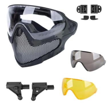 Imagem de ATAIRSOFT Máscara de Paintball para proteção de segurança, conjunto de óculos antiembaçantes com 2 peças de lentes de substituição, equipamento tático airsoft Multicam preto