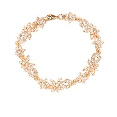 Imagem de Touchstone Pulseira elegante encantadora indiana de Bollywood feita à mão com strass exclusivo ajustável em tom dourado para mulheres