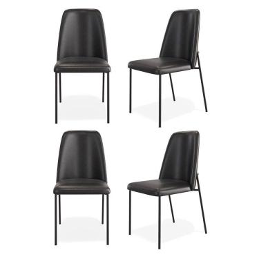 Imagem de Kit 04 Cadeiras Sala De Jantar Lior Com Encosto Estofado Base Preta Couríssimo Preto - Abmaza