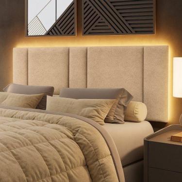 Imagem de Cabeceira Painel Cama Box Queen Size Siri 160cm Com Led Bouclé Bege - Abmaza