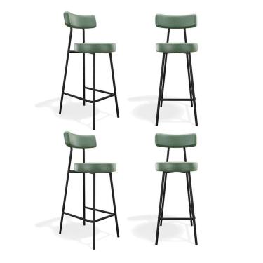 Imagem de Kit 04 Banquetas Alta Cozinha Kobe Estofada Com Encosto Couríssimo Verde - Abmaza