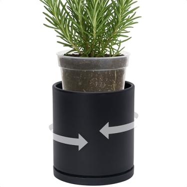 Imagem de D'vine Dev Conjunto de plantador de camada dupla – Cachepot de plástico rotativo com forro interno transparente para a saúde das raízes, perfeito para plantas de interior, 11,4 cm, preto, 73-U-B-1