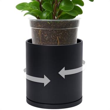 Imagem de D'vine Dev Conjunto de plantador de camada dupla – Cachepot de plástico rotativo com forro interno transparente para a saúde das raízes, perfeito para plantas de interior, 16,5 cm, preto, 73-U-B-2