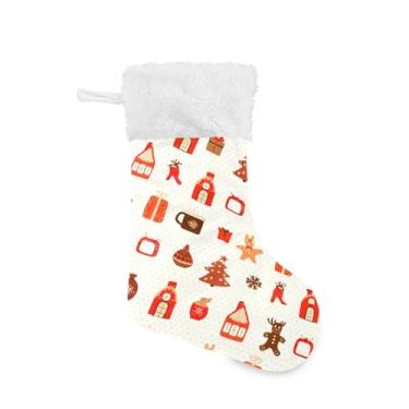 Imagem de GakkiGii Doodle de Natal grande meia de Natal, decoração de Natal suspensa para parede de árvore de lareira, 45 x 31 cm
