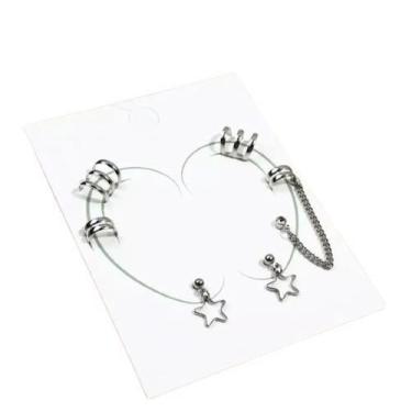 Imagem de Brinco Par 6 Peças Argola Corrente Strass Estrela Prateado - DCXAM