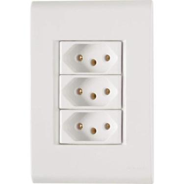 Imagem de Conjunto 4x2 com 3 Tomadas 2p+t 10 a 250 V Tramontina Liz Branco Tramo