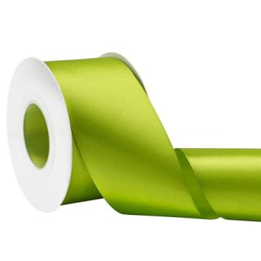 Imagem de Simplegoal Fita de cetim verde oliva dupla face 5,8 cm x 65 metros fitas de poliéster verde-oliva para embrulho de presente fita de tecido para artesanato, buquê de flores, costura, artes, decoração