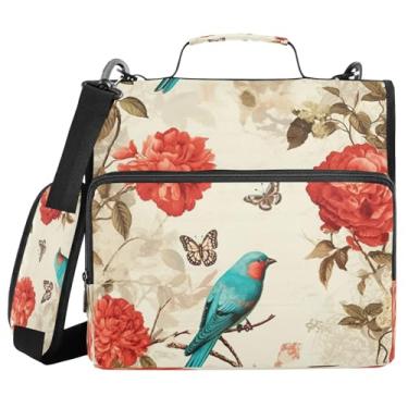 Imagem de Blueangle Pasta com zíper turquesa pássaros, bolsa de 3 anéis de 3 anéis, comporta 500 páginas, organizador de zíper com vários bolsos com alça ajustável e alça (367)