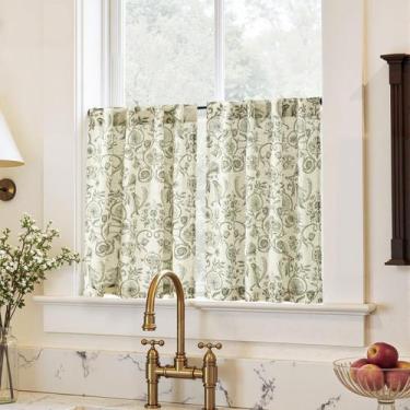 Imagem de Cortina pequeña jinchan de lino floral 66x76 cm 2 paneles