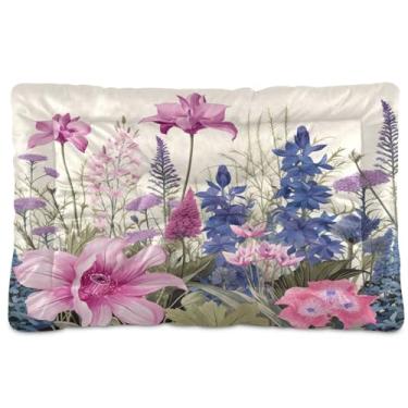 Imagem de SEHANY Cama de jardim para cães com flores vibrantes, cama de gato com fundo antiderrapante, cama de canil, colchão macio para animais de estimação, lavável para cães pequenos, médios e grandes, gatos