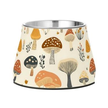 Imagem de SEHANY Tigelas para cães de ervas e cogumelos antiderrapante de aço inoxidável com fundo de borracha para evitar tombamento, tigelas elevadas para comida e água quadriculadas para cães e gatos