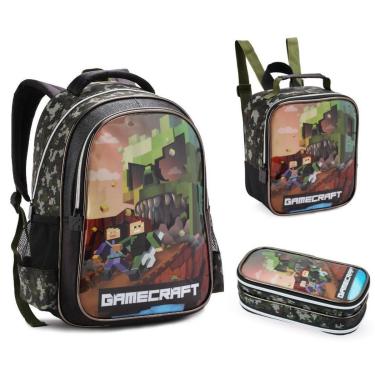 Imagem de Kit Mochila Lancheira e Estojo Creche Infantil Gamecraft-Masculino
