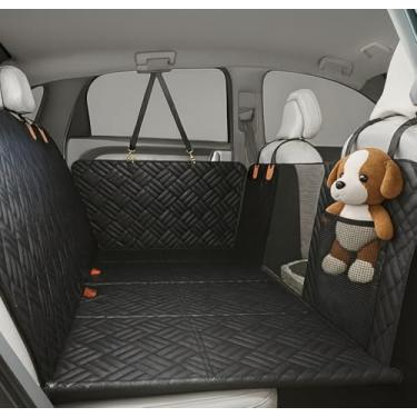Imagem de Family4Pets Estampa de couro PU, rede rígida para cães no banco traseiro, capa de assento de carro para assentos traseiros com fundo rígido, rede impermeável para carros, caminhões e SUV, comporta 181
