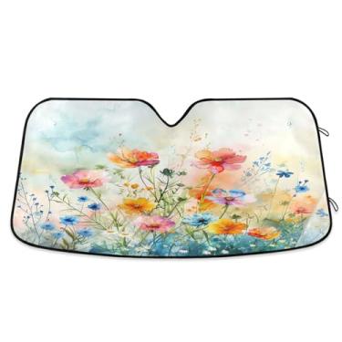 Imagem de ATTX Wildflowers para-sol para para-brisas de carro 134.6 cm x 59.7 cm Protetor solar universal com proteção UV, persiana de janela frontal automática dobrável para caminhões Sedans SUVs #782