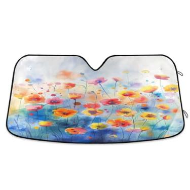 Imagem de ATTX Pára-brisas de carro com pintura colorida em aquarela 139.7 cm x 70.1 cm Protetor solar universal com proteção UV, para-sol dobrável para janela frontal automática para caminhões Sedans SUVs #120