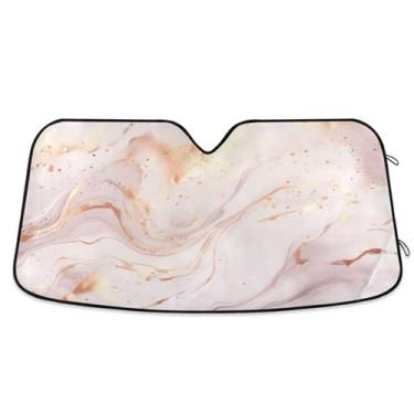 Imagem de ATTX Para-brisa de carro mármore dourado 139.7 cm x 70.1 cm escudo solar universal com proteção UV, persiana de janela frontal automática dobrável para caminhões Sedans SUVs #328