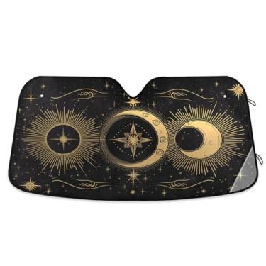 Imagem de ATTX Golden Sun and Moon Para-brisa de carro 144.8 cm x 80.0 cm Escudo solar universal com proteção UV, persiana de janela frontal automática dobrável para caminhões Sedans SUVs #108