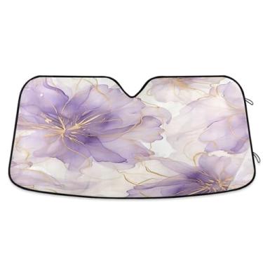 Imagem de ATTX Para-brisa de carro flor prata roxa 144.8 cm x 80.0 cm escudo solar universal com proteção UV, persiana de janela frontal automática dobrável para caminhões Sedans SUVs #36