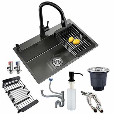 Imagem de HGTRH Lava-louça de cozinha com escorredor, lava-louça e torneira de cozinha, lavatório de cozinha portátil, incluindo escorredor de ralo e conjunto de ralo, sobre bancada sob bancada ou nivelado