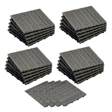 Imagem de Azulejos de deck interligados, azulejos de piso de pátio composto WPC com sistema de clique função de drenagem para varanda piscina varanda quintal área de jogo terraço todos os climas uso D2 24 peças