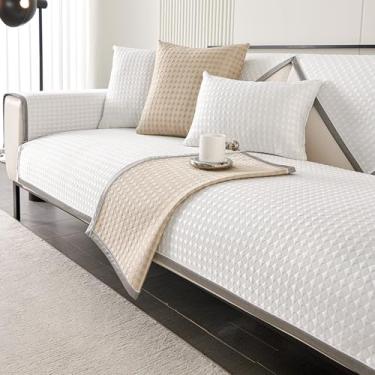 Imagem de Capas grossas para sofá de 1, 2, 3, 4 lugares, em forma de L, com três camadas, não abafadas e antiderrapantes, brancas 70 x 180