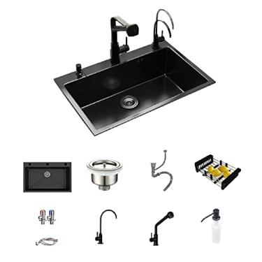 Imagem de HGTRH Lava-louças preto grande cozinha, lava-louças sob bancada preta 72 x 45, lava-louças cozinha um peito 72 x 45 cm de aço inoxidável, com 3 orifícios de montagem e acessórios de drenagem