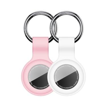 Imagem de Linsaner [Pacote com 2] Chaveiro compatível com AirTag para AirTag, suporte de silicone para AirTags, chaveiro, estojos, corrente para Apple para AirTag, GPS, acessórios para localizadores de itens