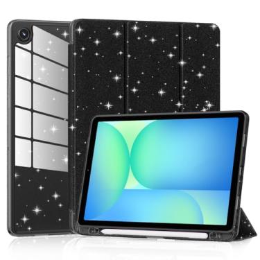 Imagem de Lainergie Capa para Samsung Galaxy Tab A11+/A9+ Plus 28 cm 2025/2023, linda capa brilhante à prova de choque com parte traseira transparente brilhante e suporte para lápis para Galaxy Tab A11+/A9+