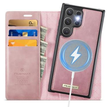 Imagem de PlusnapX Capa carteira para Samsung Galaxy S24 Ultra compatível com Magsafe, 2 em 1 couro PU flip com bloqueio de RFID, suporte para cartão, à prova de choque, capa magnética destacável para Galaxy