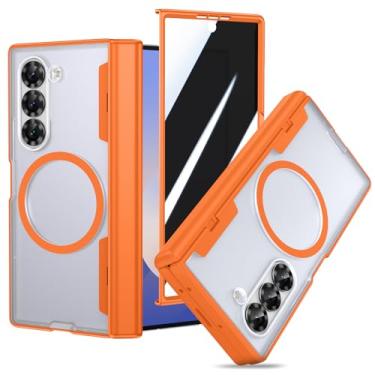 Imagem de VEGO Capa para Galaxy Z Fold 6, compatível com MagSafe, com [proteção de dobradiça][protetor de tela frontal de privacidade], capa transparente magnética antiespiar translúcida para Samsung Z Fold6