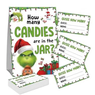 Imagem de Placa Guess How Many Candies (1 placa de pé e 50 cartões de adivinhação) Kit de cartas de jogo de atividades com tema de arco rosa para chás de bebê, festas de recém-nascidos, chá de noivado de