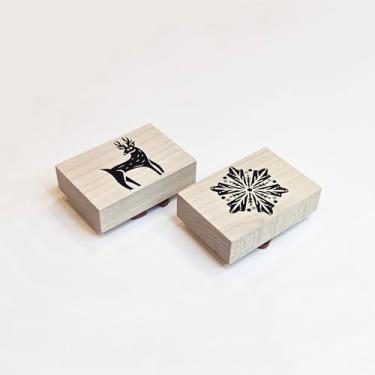 Imagem de Blissful Prints Carimbo de borracha de Natal para artesanato – Carimbo de tinta de Natal para fazer cartões, etiquetas de presente, álbuns de recortes e projetos DIY – Selo decorativo sazonal (rena e