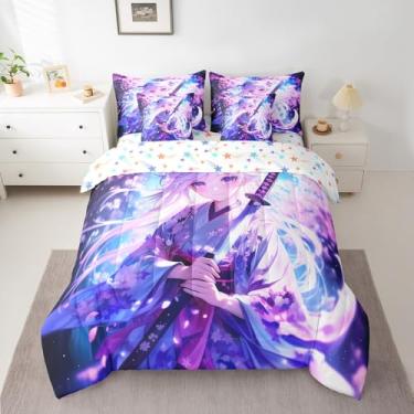 Imagem de Erosebridal Jogo de cama solteiro de anime kawaii com desenho animado de anime japonês, 7 peças, estilo ficção científica, para quarto de crianças, meninas e adolescentes