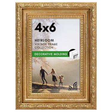 Imagem de Americanflat Porta-retrato de 10 x 15 cm com vidro resistente a estilhaços - Molduras vintage com cavalete - Molduras ornamentadas para exibição de parede e mesa - ouro