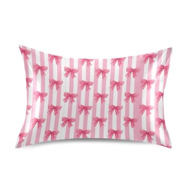 Imagem de SEHANY Capas de almofada de seda com laço rosa para cabelo e pele, capas de almofada de cetim respiráveis macias e refrescantes com fecho de envelope, tamanho king (50,8 x 101,6 cm)