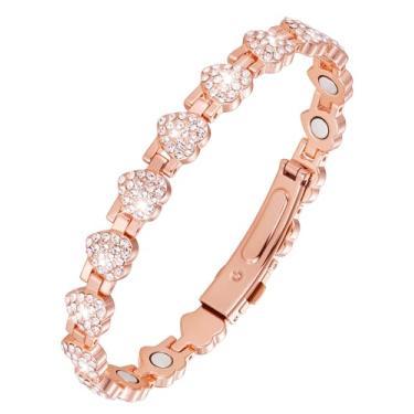 Imagem de Jecanori Pulseira magnética de cobre feminina — Ímãs 3800 Gauss atualizados — comprimento ajustável, cristal rosa dourado
