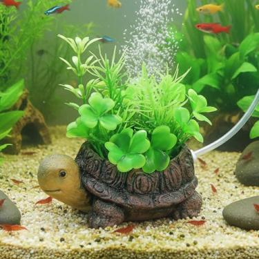Imagem de Acessórios para tanque de tartaruga borbulhador de aquário - decoração realista de aquário de tartaruga de resina com pedra de ar, decorações de bolhas de aquário para oxigenação de aquário e melhoria