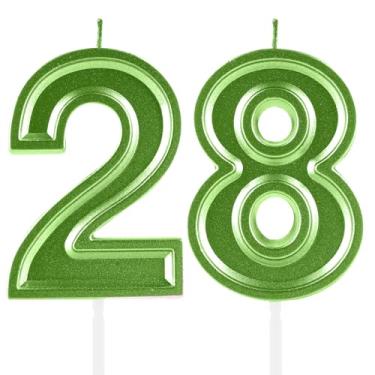 Imagem de Velas de aniversário de 28 anos, numerais verdes, 28, enfeite de bolo, decoração para meninas e meninos, tema de aniversário, festa de casamento, artigos para celebração