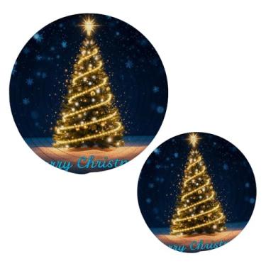 Imagem de Wassud Conjunto de trivet decorado para árvore de Natal para pratos quentes, suportes redondos de panela, almofadas quentes de algodão, porta-copos resistentes ao calor para decoração de cozinha