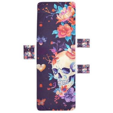 Imagem de STAYTOP Flower Candy Skull Lounge Chair Towel Cover, capa macia para espreguiçadeira, capas de cadeira de praia com bolsos para jardim ao ar livre, pátio, pátio, banhos de sol, gramado, 215 x 76 cm